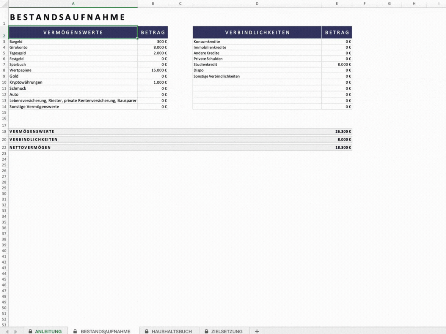 Digitales Haushaltsbuch Excel Vorlage – Budget planen, Einnahmen & Ausgaben tracken
